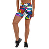 Women's comic strip ninja night printed yoga shorts front view
