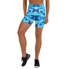 Women's psychedelic electric ocean printed yoga shorts front view