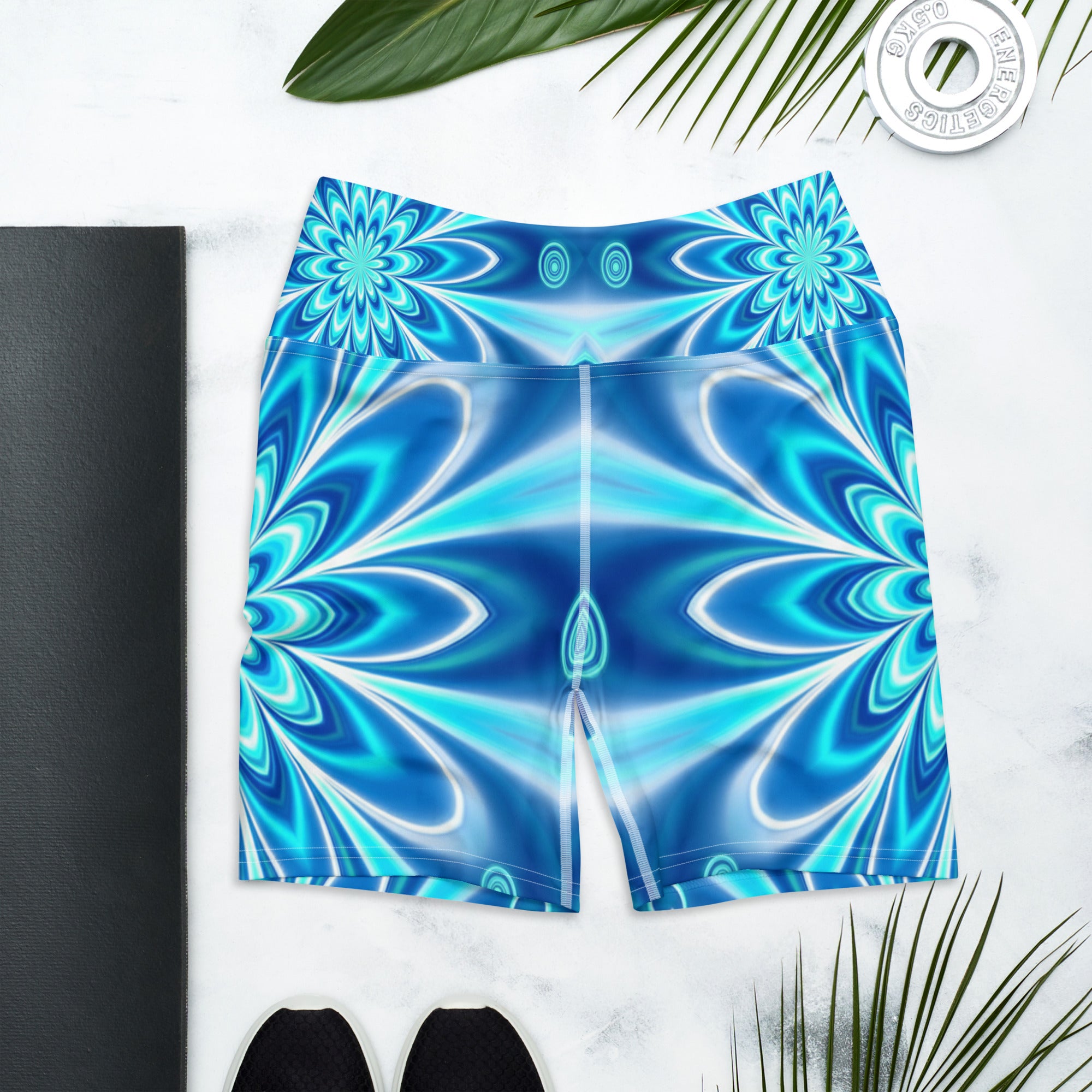 Psychedelic Electric Ocean Yoga Shorts | GearBunch