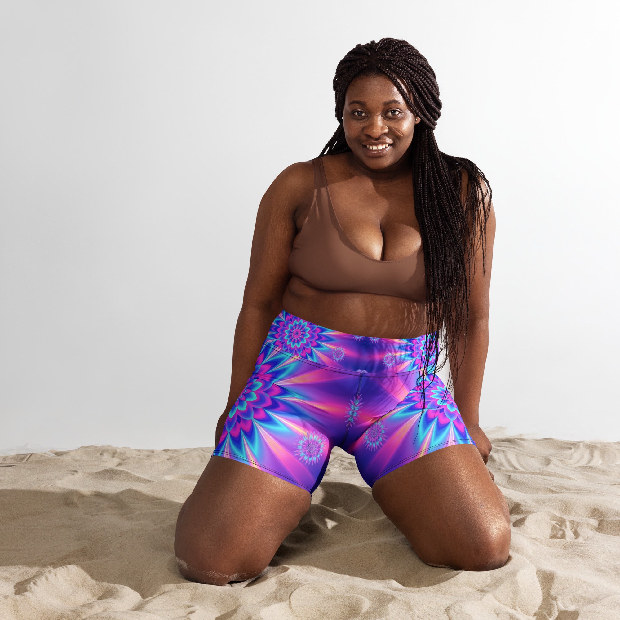 Psychedelic Vaporwave Dream Yoga Shorts | GearBunch