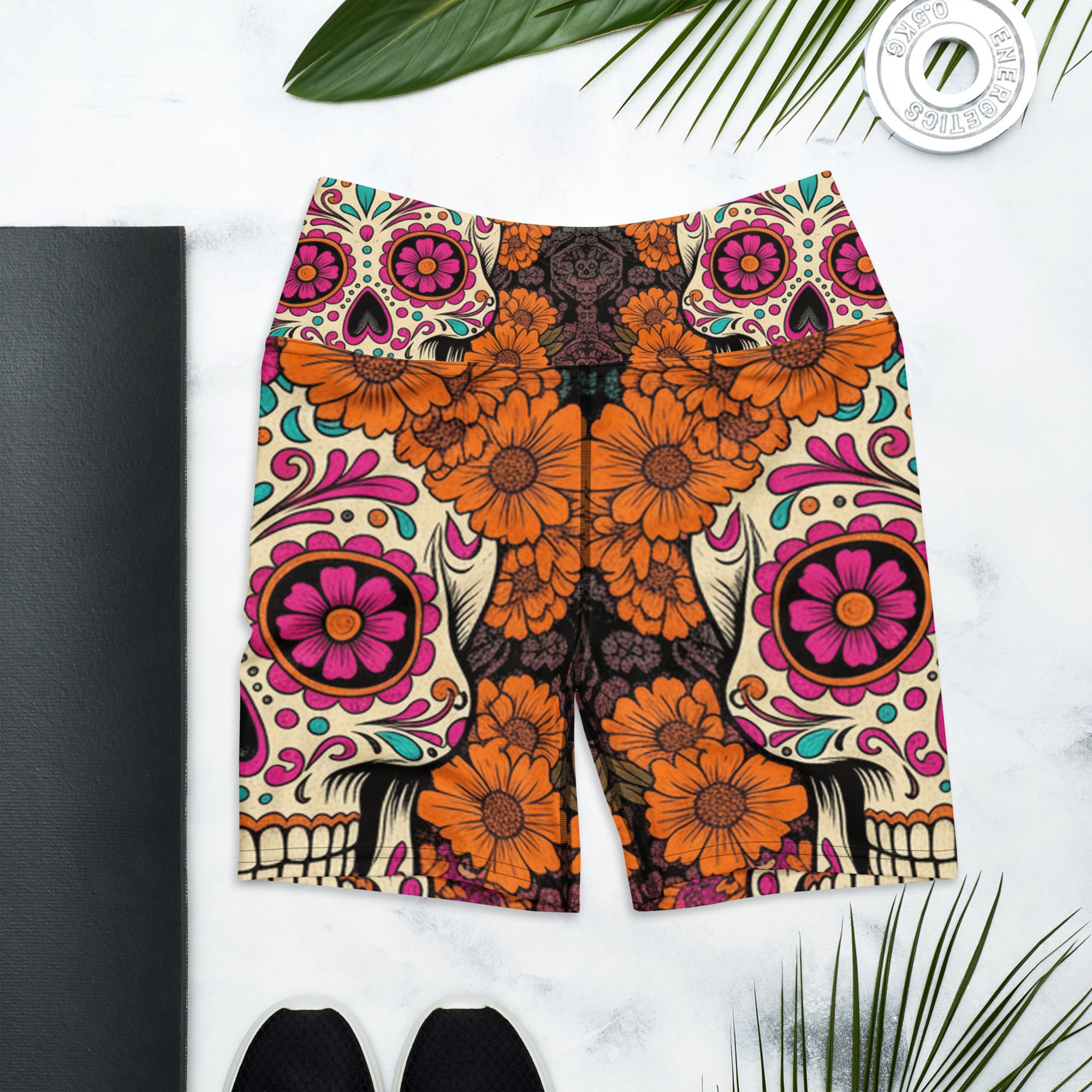 Día de los Muertos Marigold Yoga Shorts | GearBunch