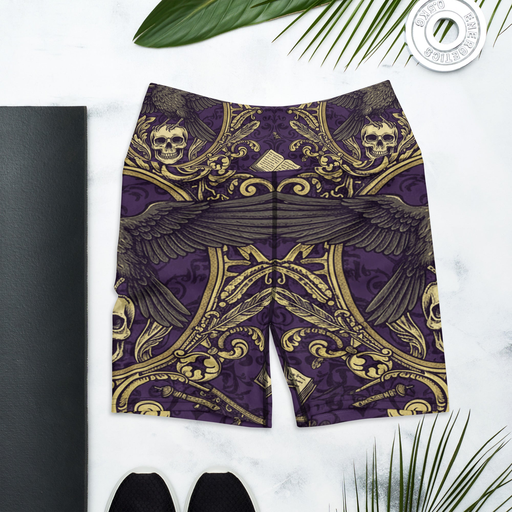 Raven Damask Yoga Shorts | GearBunch