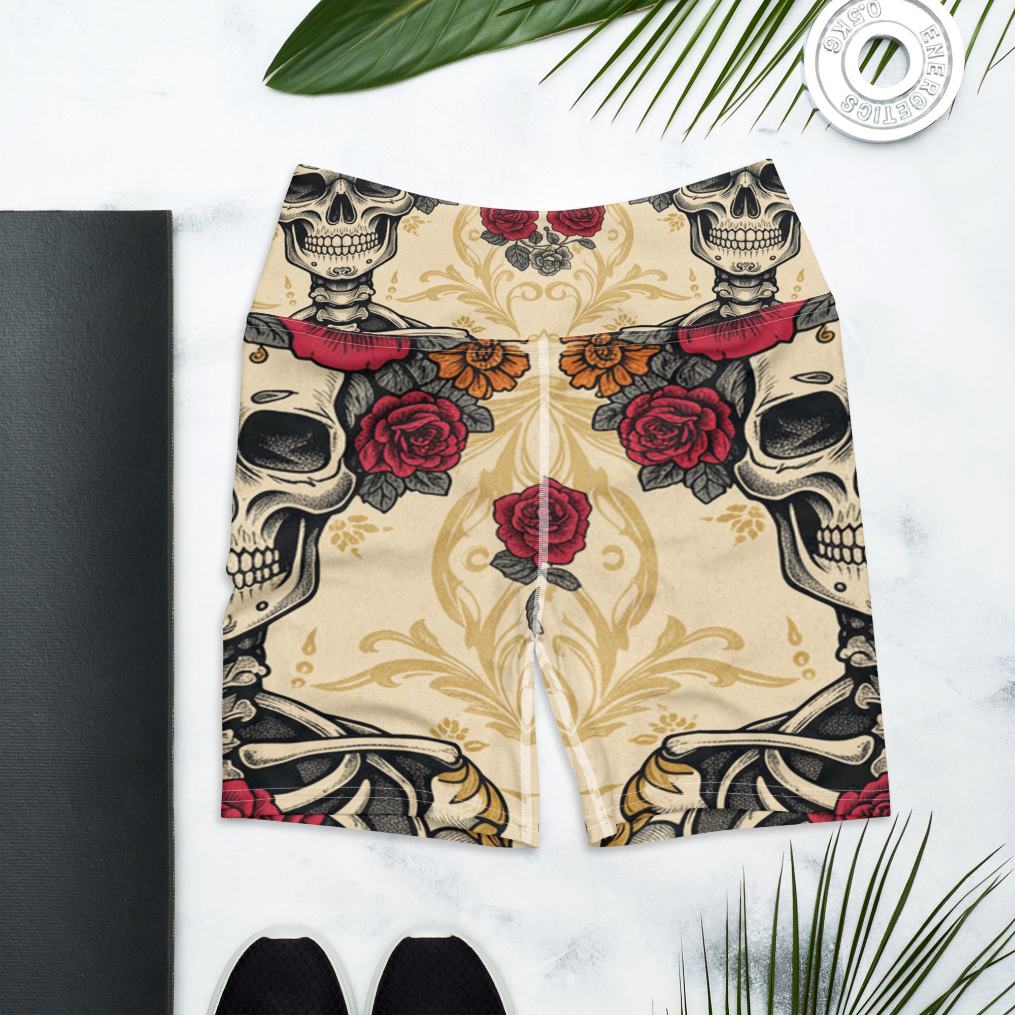 La Catrina Floral Crown Yoga Shorts | GearBunch