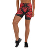 Samhain Blood Moon Yoga Shorts from GearBunch, featuring a blood red moon and dark landscape design.