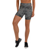 Detailed spider web lace pattern in black, grey, and rose on GearBunch Yoga Shorts. High-waisted and designed for performance.