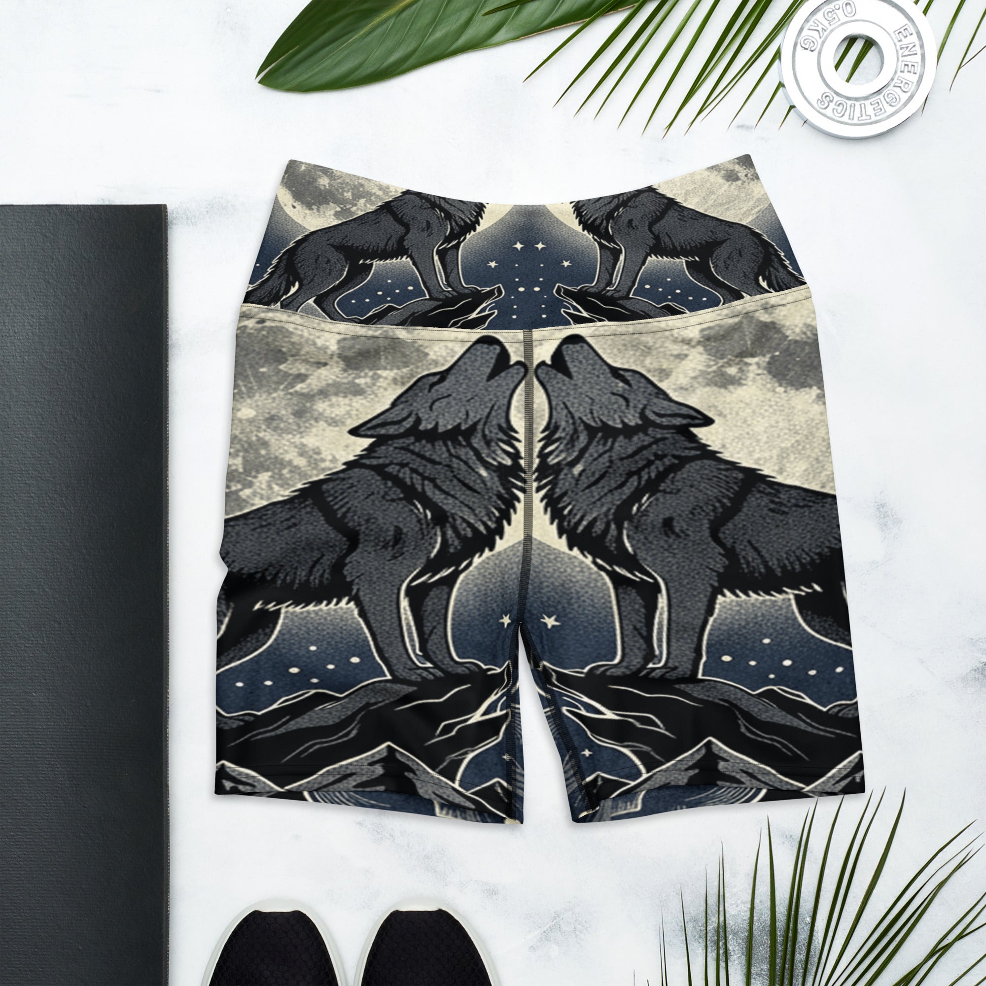 Wolf Howl Full Moon Yoga Shorts | GearBunch