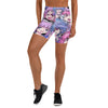 Anime Collage Kawaii Goth Yoga Shorts featuring a vibrant anime manga print, GearBunch Yoga Shorts