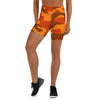 Burnt Orange Camo Yoga Shorts by GearBunch. Premium activewear with a bold, earthy camouflage print.