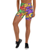 Close-up of the vibrant all-over print featuring cartoon dragons on GearBunch Yoga Shorts.