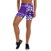 Close-up of Zellige Amethyst Yoga Shorts, featuring a geometric amethyst and lavender pattern, by GearBunch Yoga Shorts