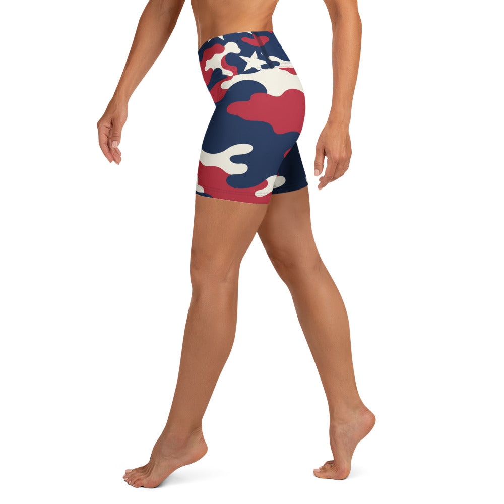 Red White Blue Camo Stars Yoga Shorts | GearBunch