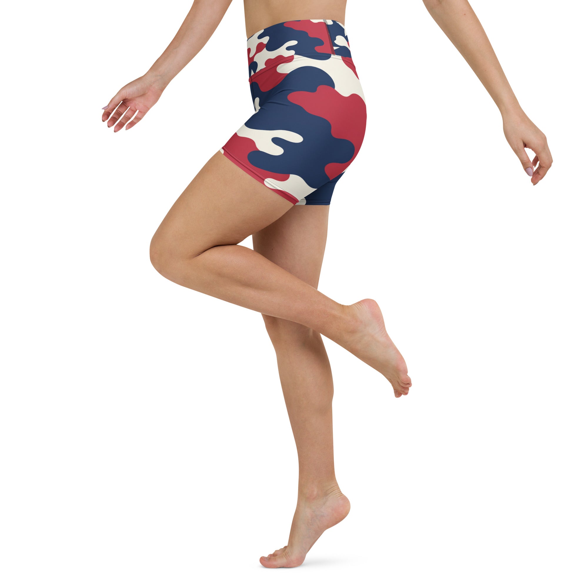 Red White Blue Camo Stars Yoga Shorts | GearBunch