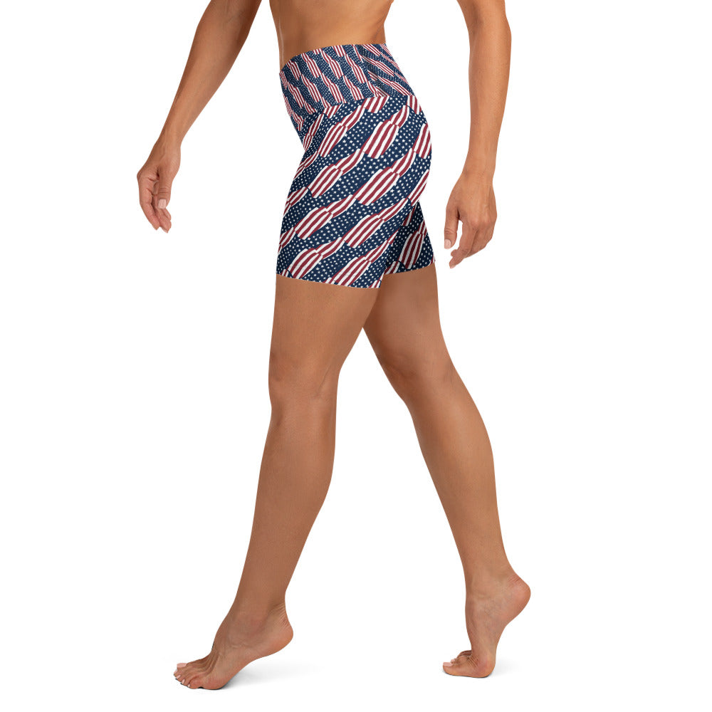 American Flag Repeat Pattern Yoga Shorts | GearBunch