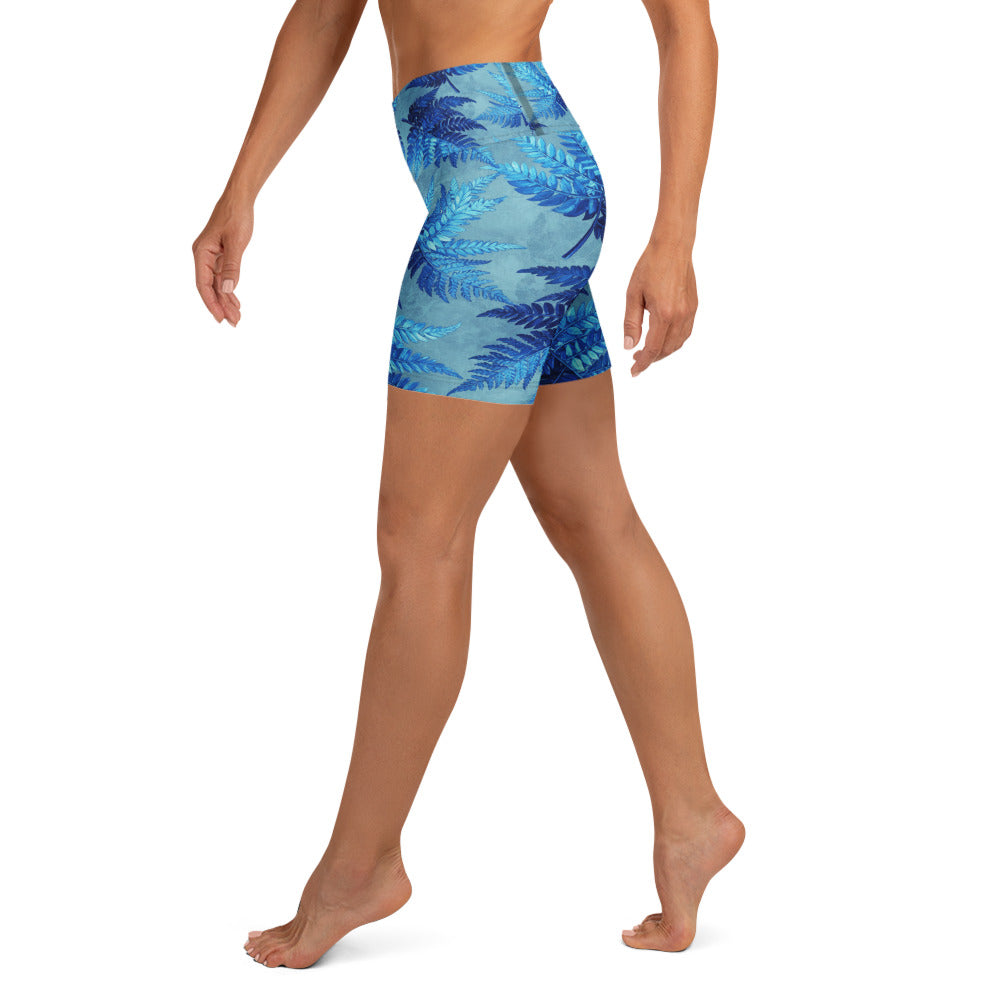 Electrik Blue Ferns Yoga Shorts | GearBunch