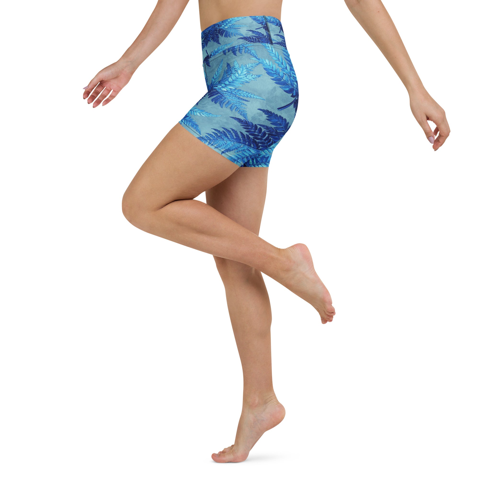 Electrik Blue Ferns Yoga Shorts | GearBunch