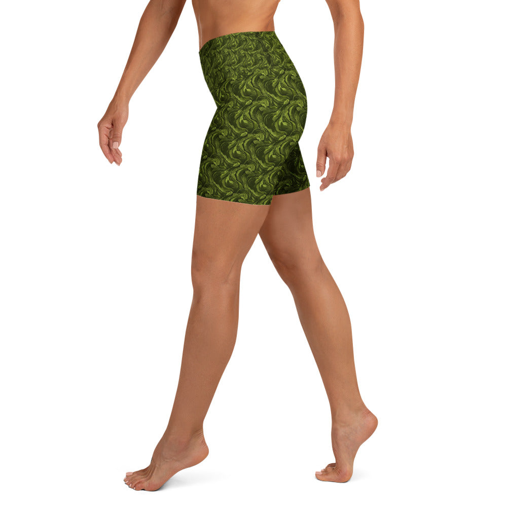 Olive Green Velvet Yoga Shorts | GearBunch