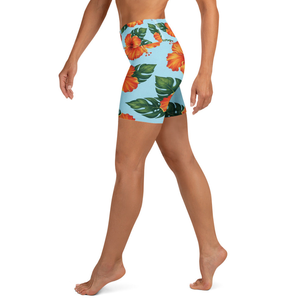 Tropical Hibiscus Bloom Yoga Shorts | GearBunch