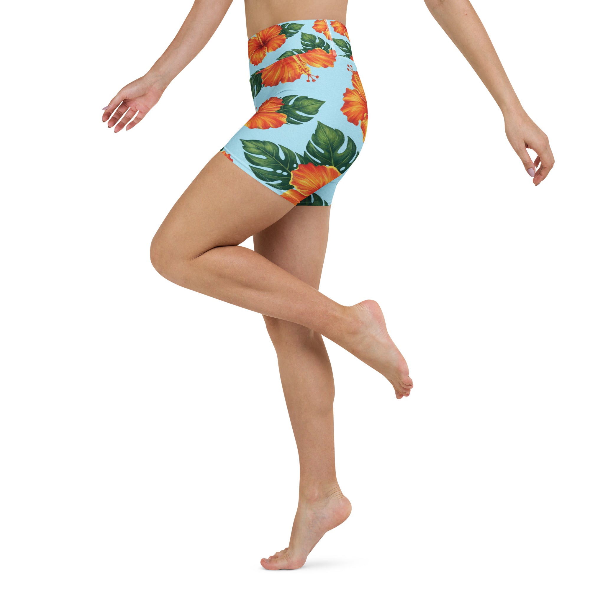 Tropical Hibiscus Bloom Yoga Shorts | GearBunch