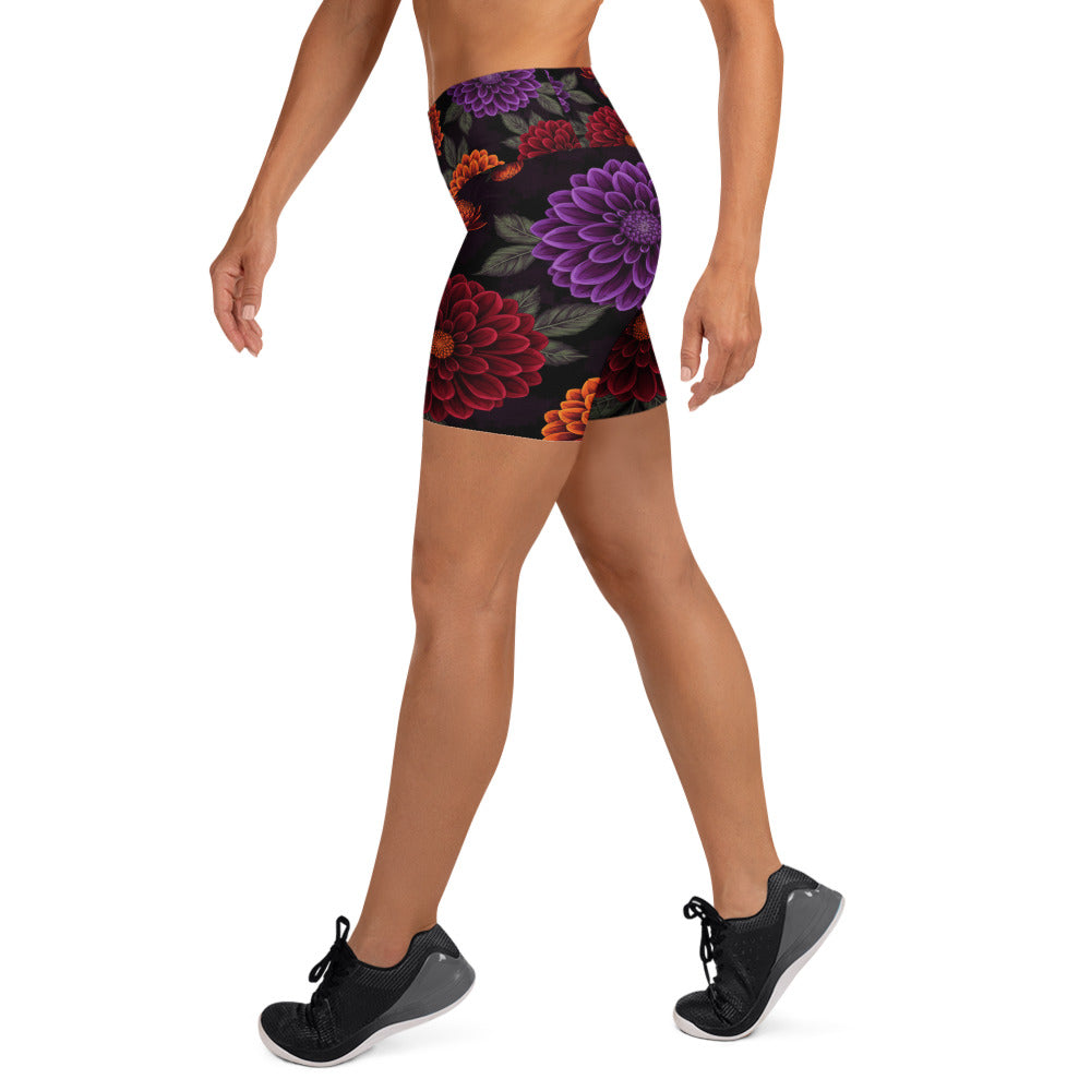 Opulent Dahlia Garden Yoga Shorts | GearBunch