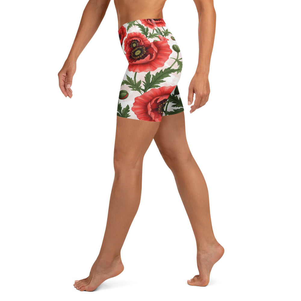 Whimsical Garden Poppies Yoga Shorts | GearBunch