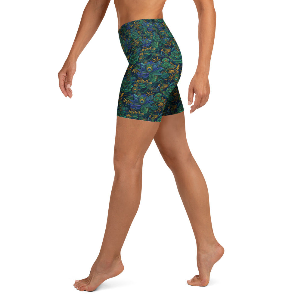 Peacock Feathers Splendour Yoga Shorts | GearBunch