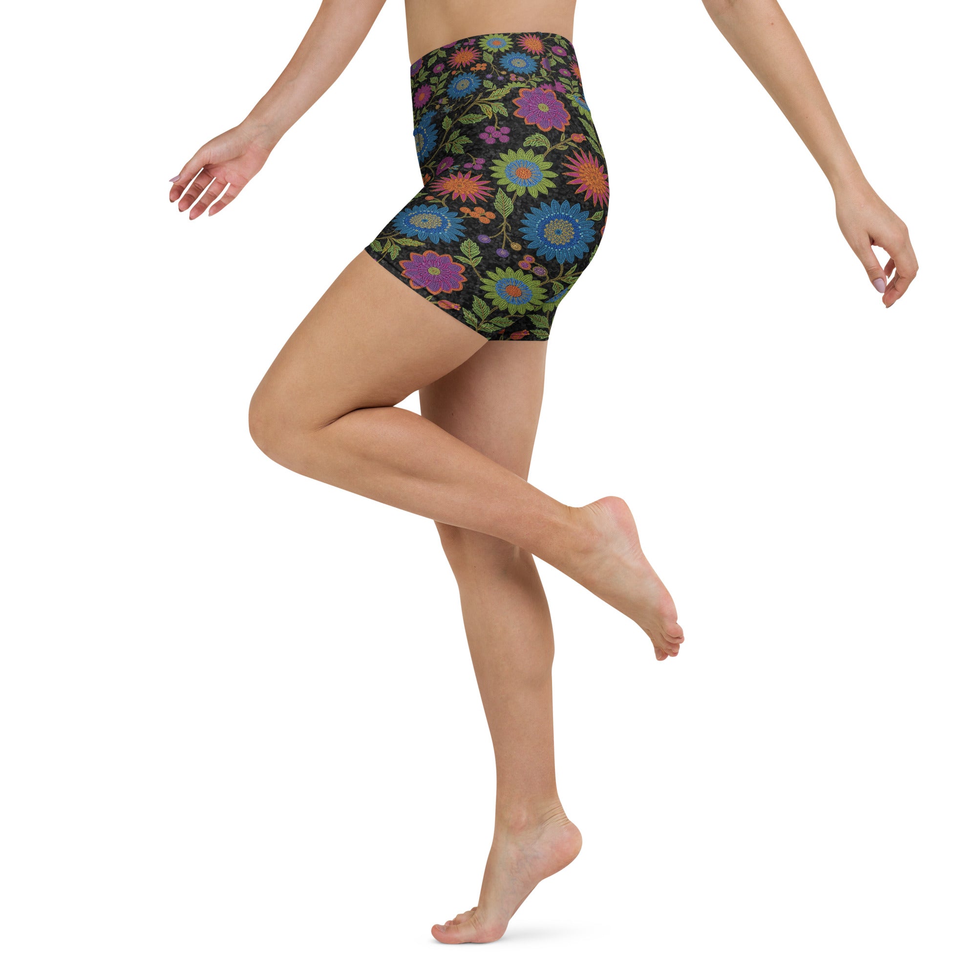 Rainbow Paillette Botanical Yoga Shorts | GearBunch