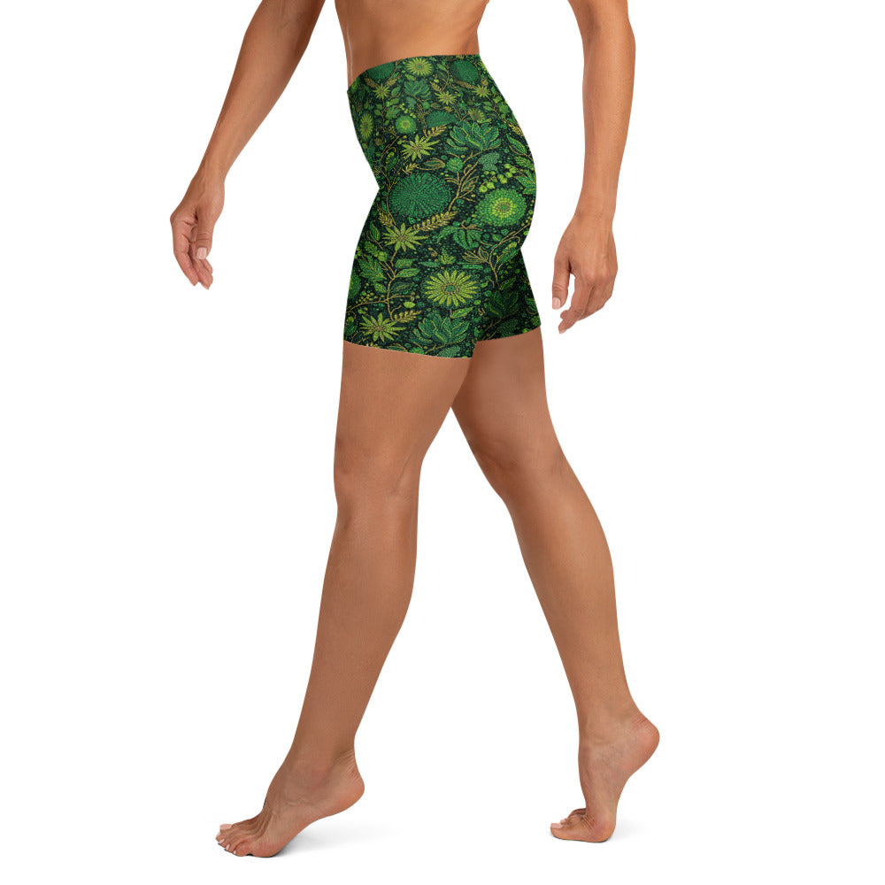 Emerald Paillette Jungle Yoga Shorts | GearBunch