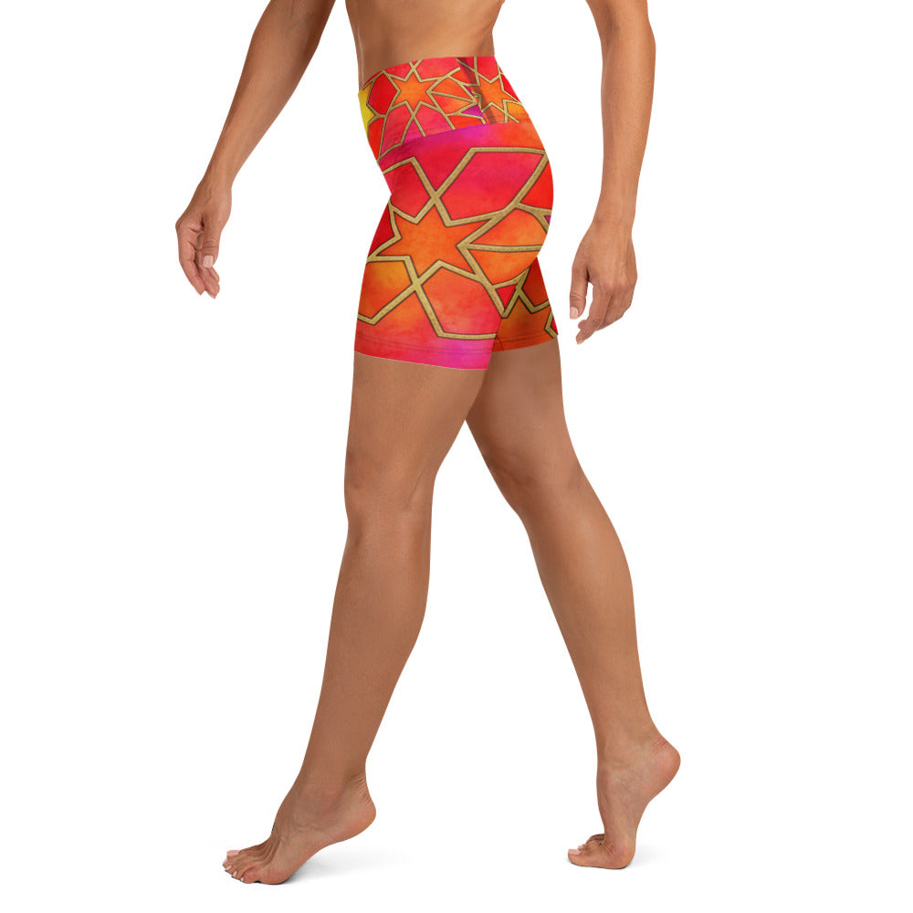 Arabic Watercolour Fire Opal Yoga Shorts | GearBunch