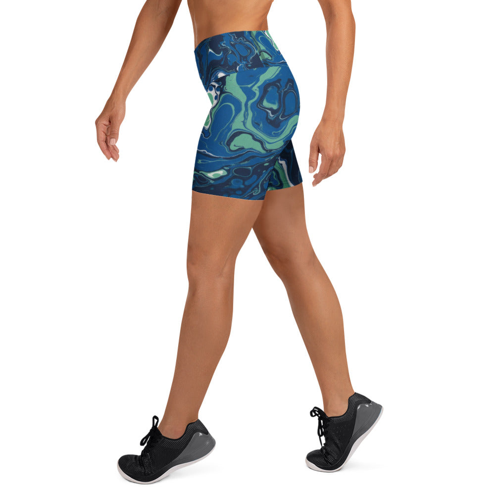 Liquid Marble Ocean Current Yoga Shorts | GearBunch