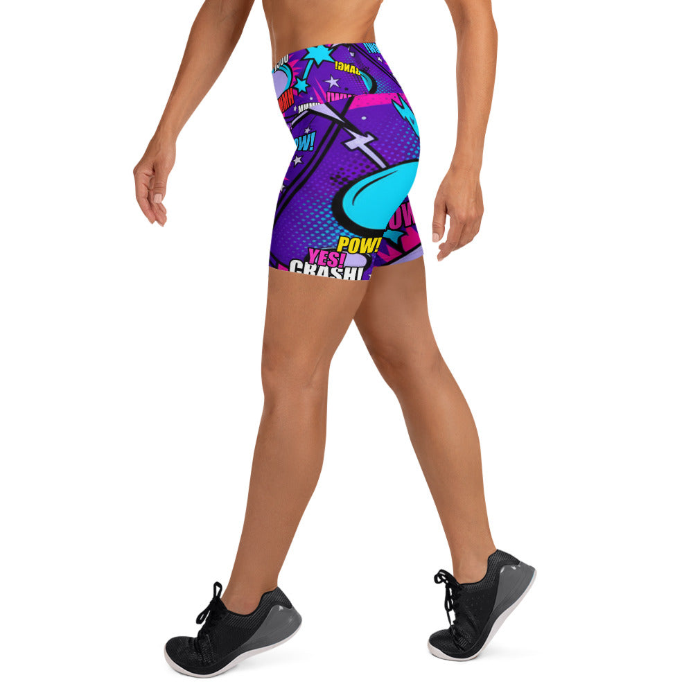 Comic Pop Galaxy Purple Yoga Shorts | GearBunch