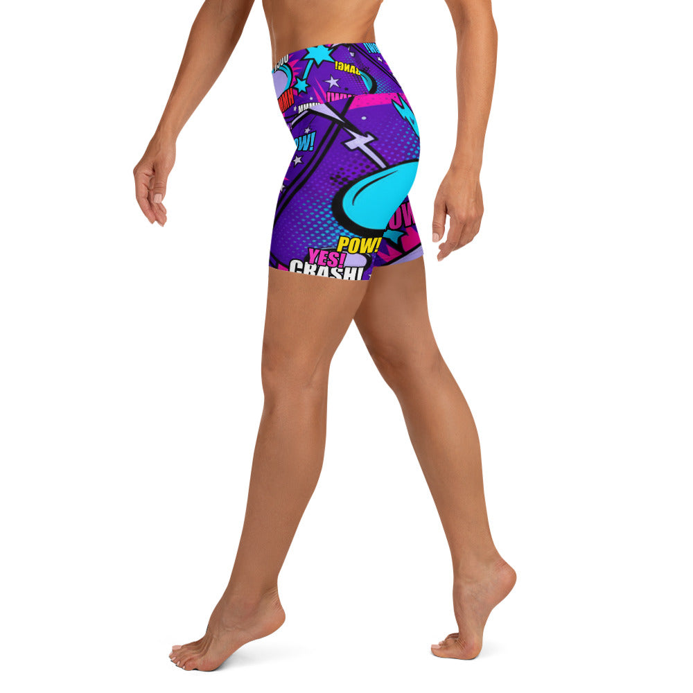 Comic Pop Galaxy Purple Yoga Shorts | GearBunch