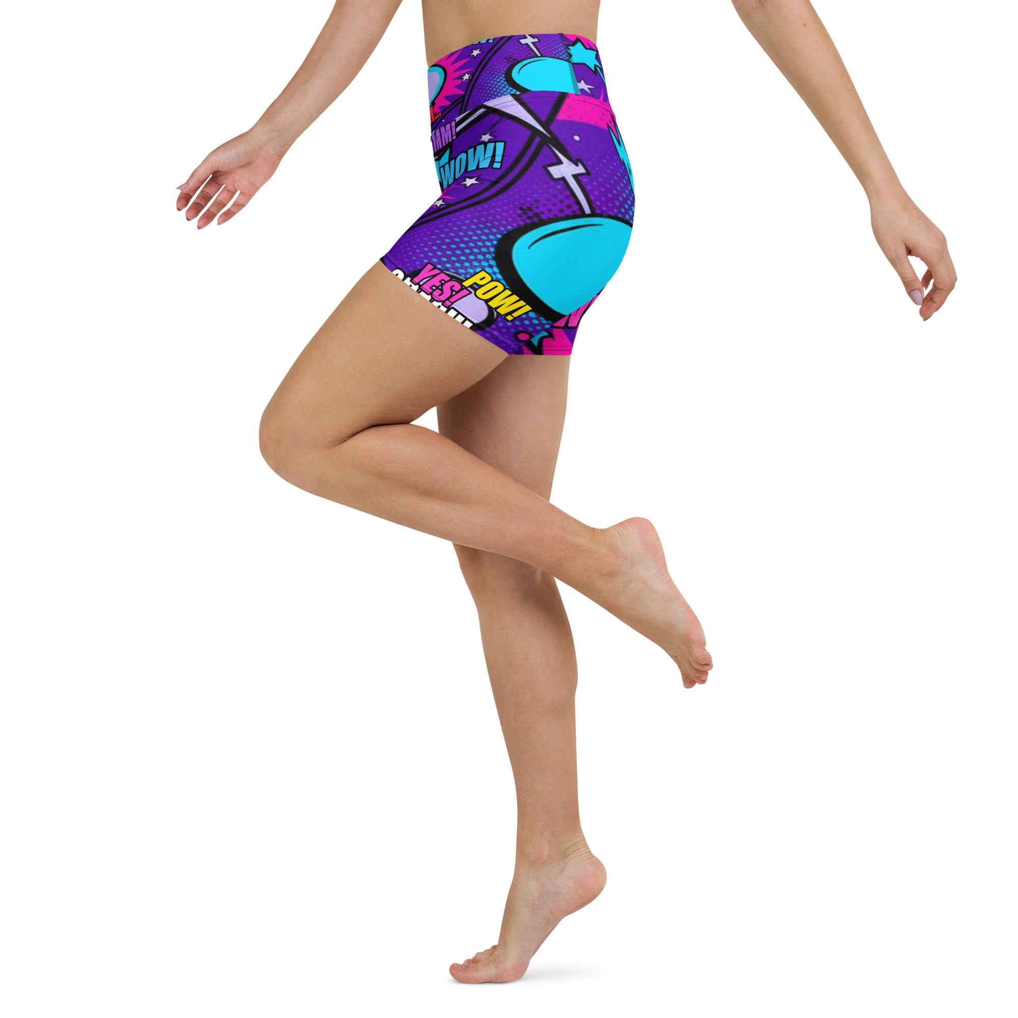 Comic Pop Galaxy Purple Yoga Shorts | GearBunch