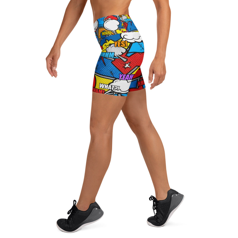 Comic Strip Robot Wars Yoga Shorts | GearBunch