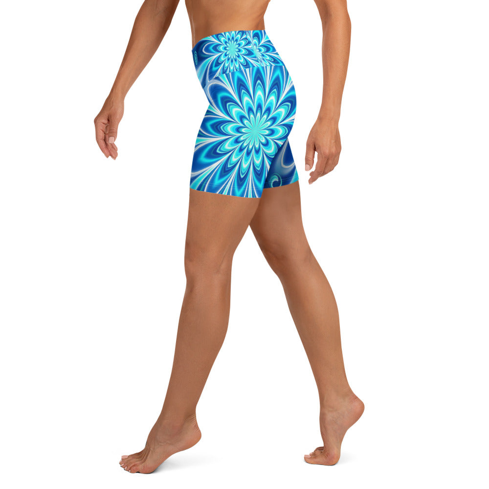 Psychedelic Electric Ocean Yoga Shorts | GearBunch