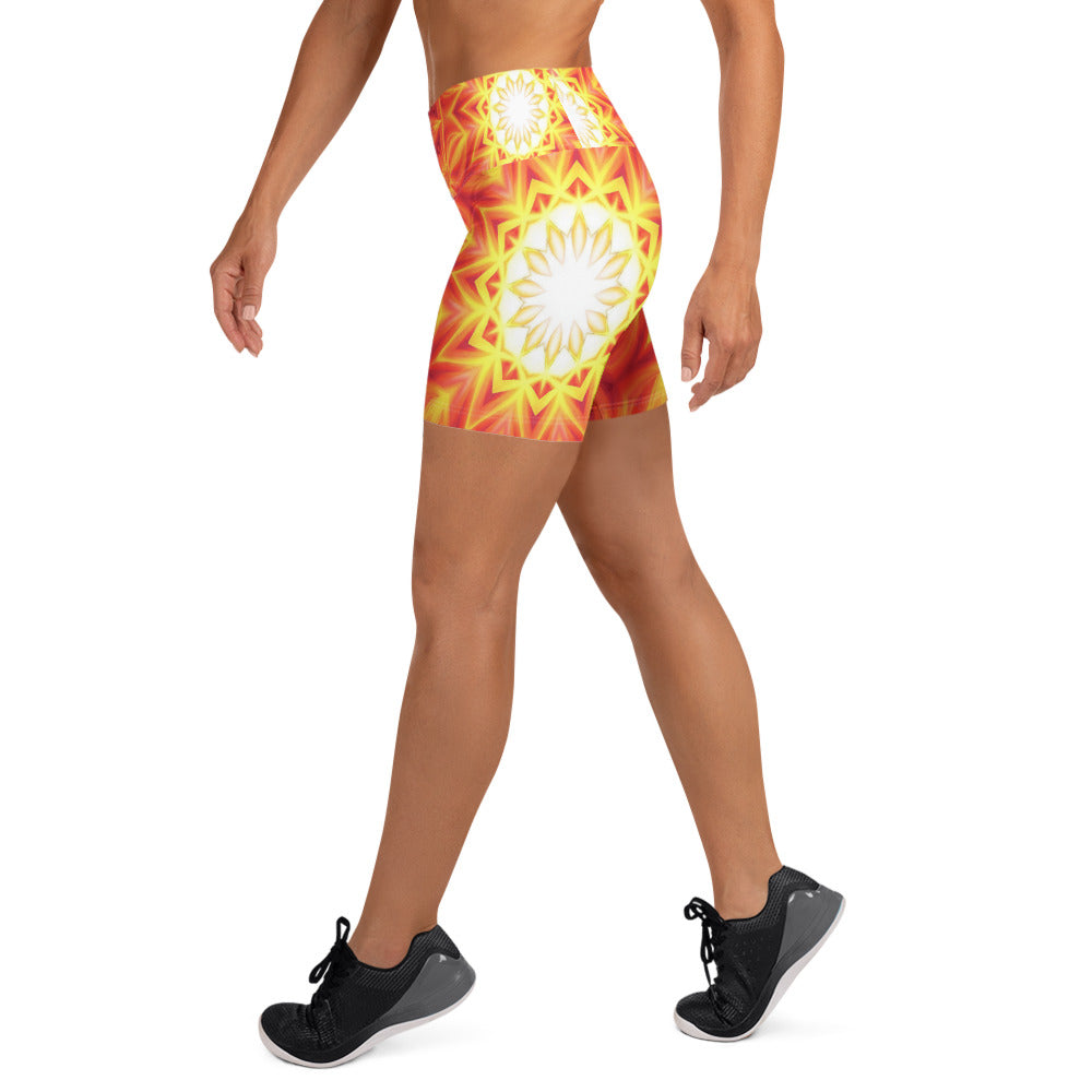 Psychedelic Solar Flare Yoga Shorts | GearBunch