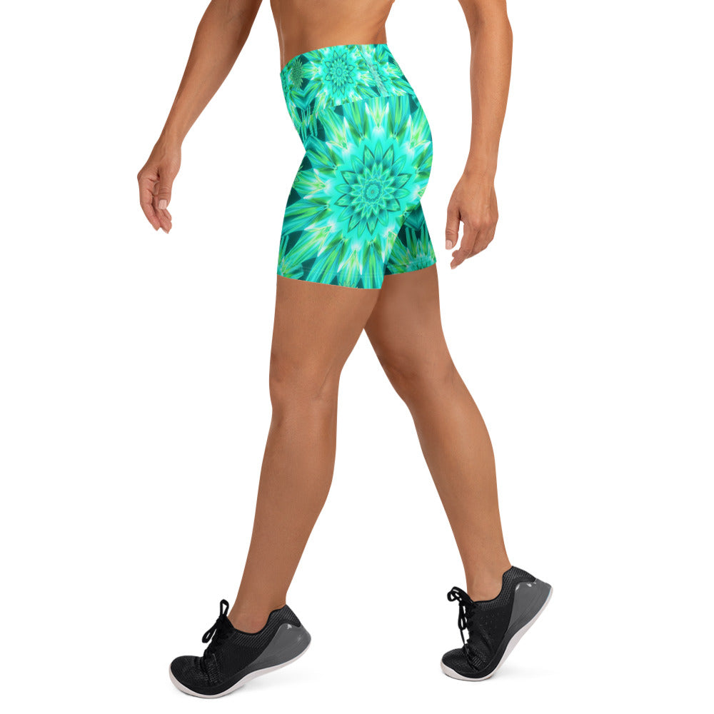 Psychedelic Mint Warp Yoga Shorts | GearBunch