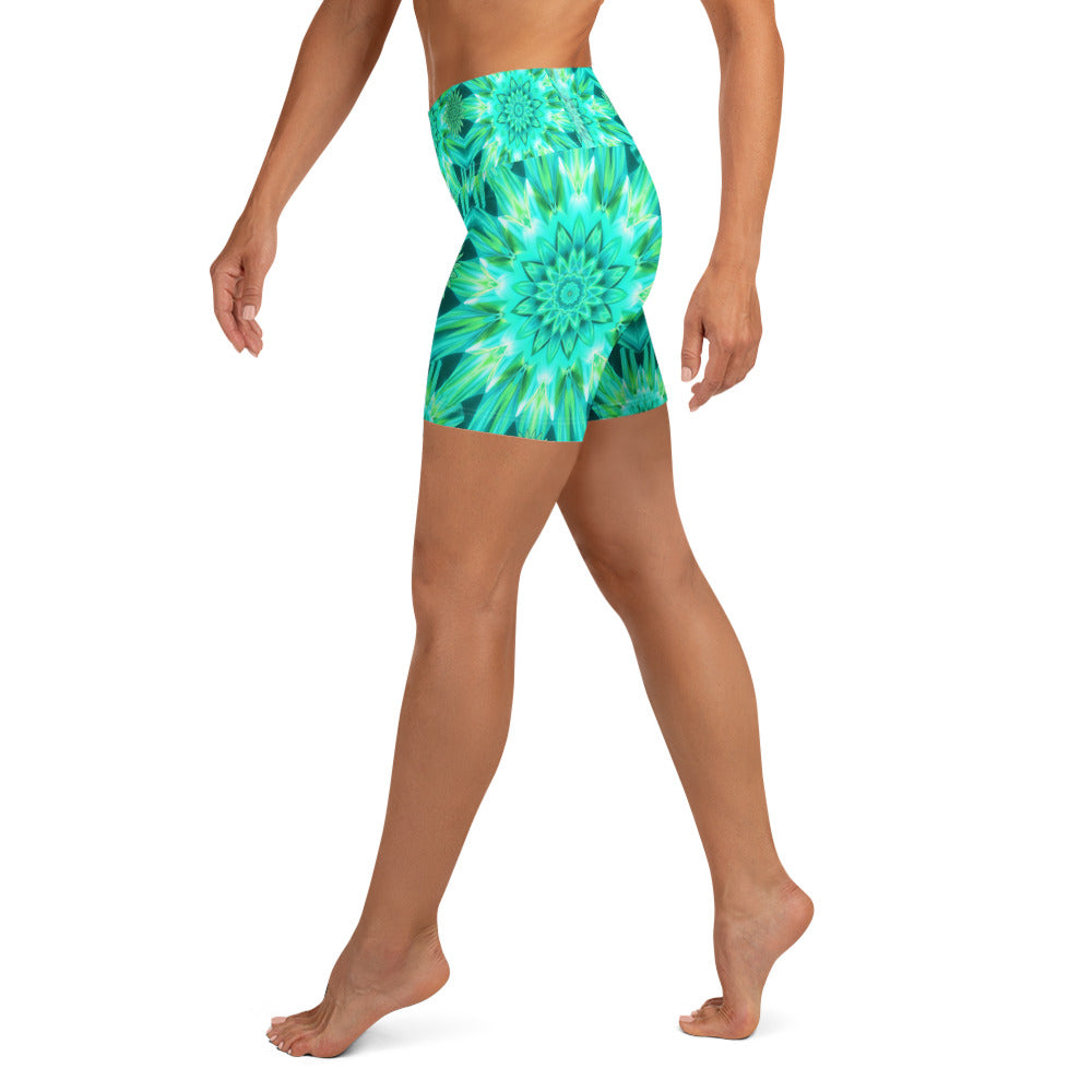 Psychedelic Mint Warp Yoga Shorts | GearBunch