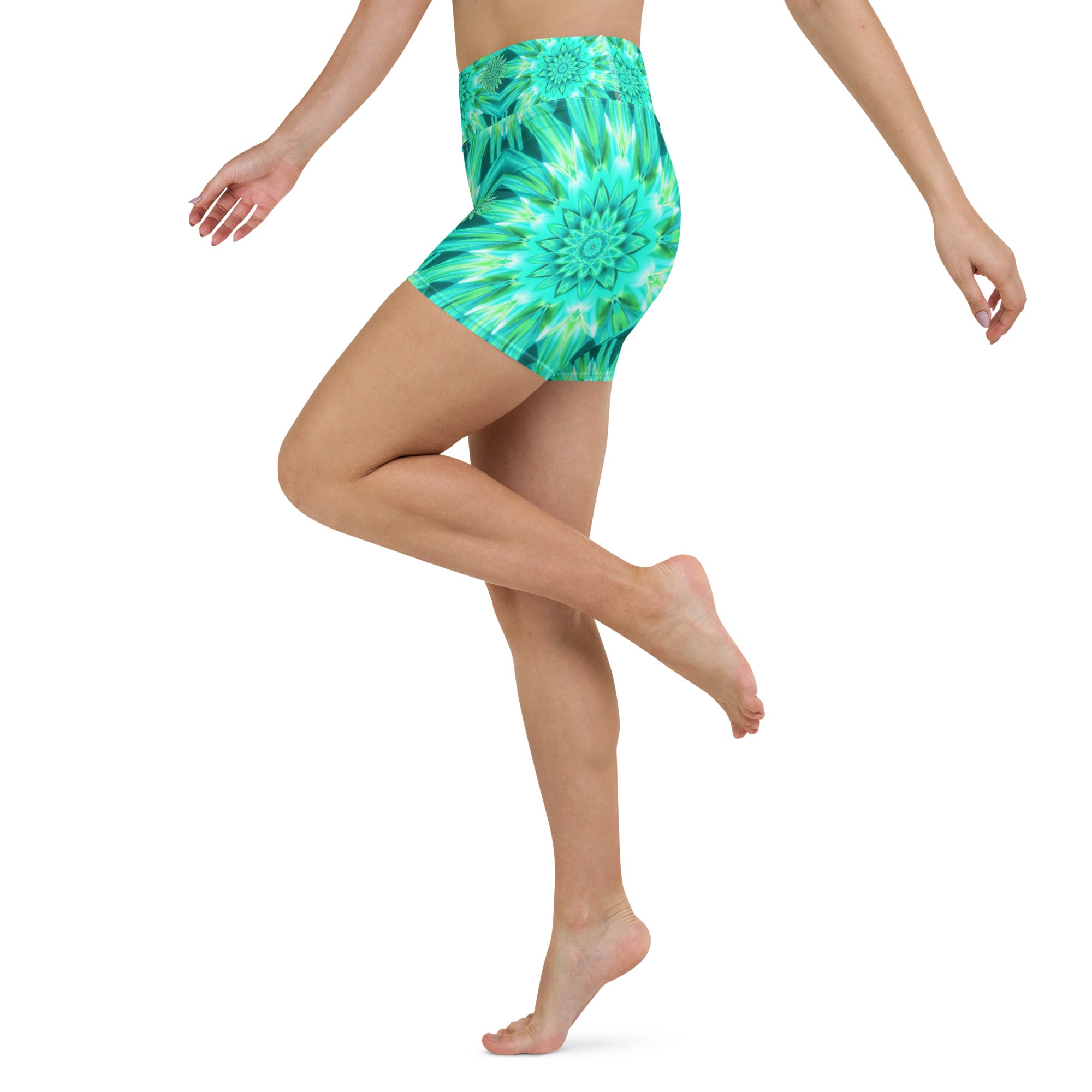 Psychedelic Mint Warp Yoga Shorts | GearBunch