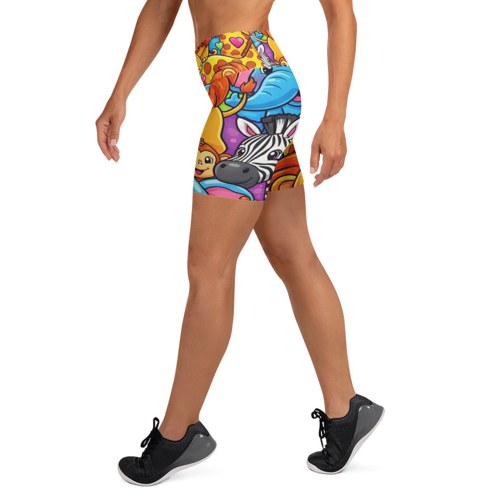 Vibrant Jungle Safari Yoga Shorts | GearBunch