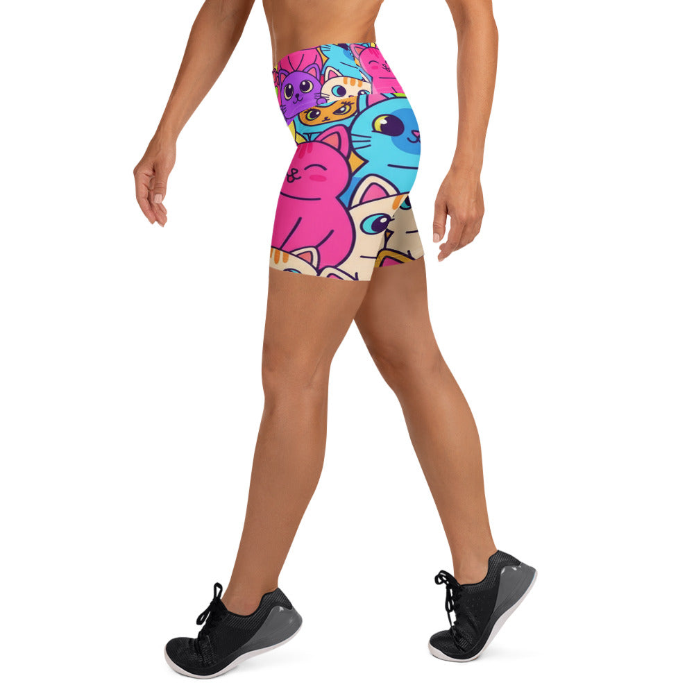 Vibrant Cats Everywhere Yoga Shorts | GearBunch