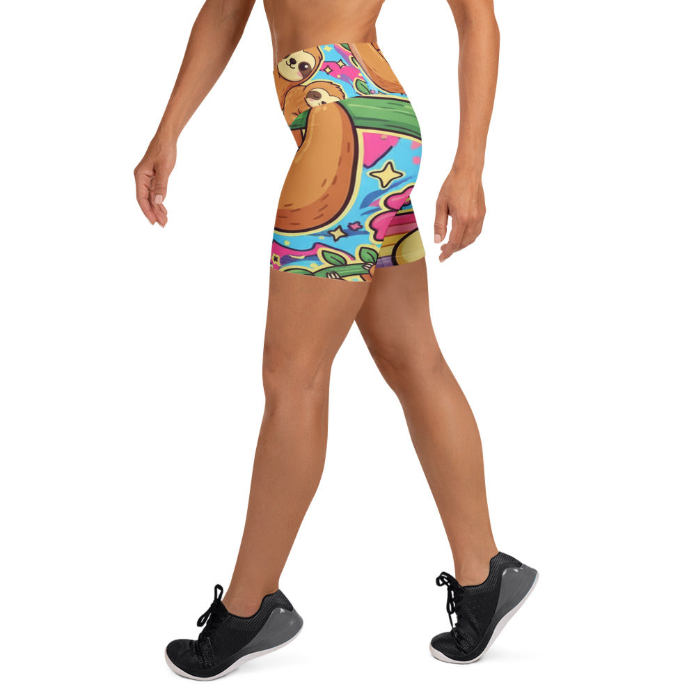 Vibrant Sloth Chill Yoga Shorts | GearBunch