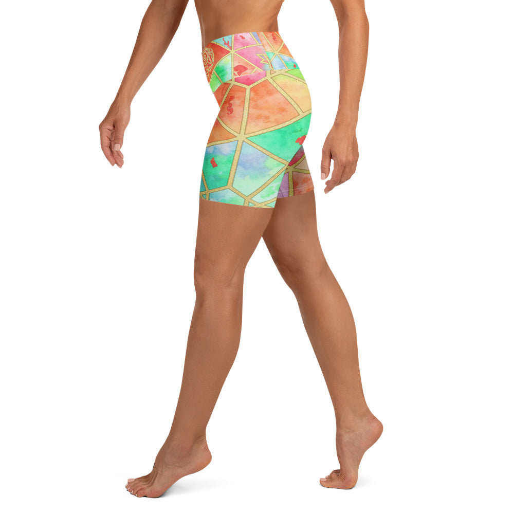 Arabic Watercolour Coral Reef Yoga Shorts | GearBunch
