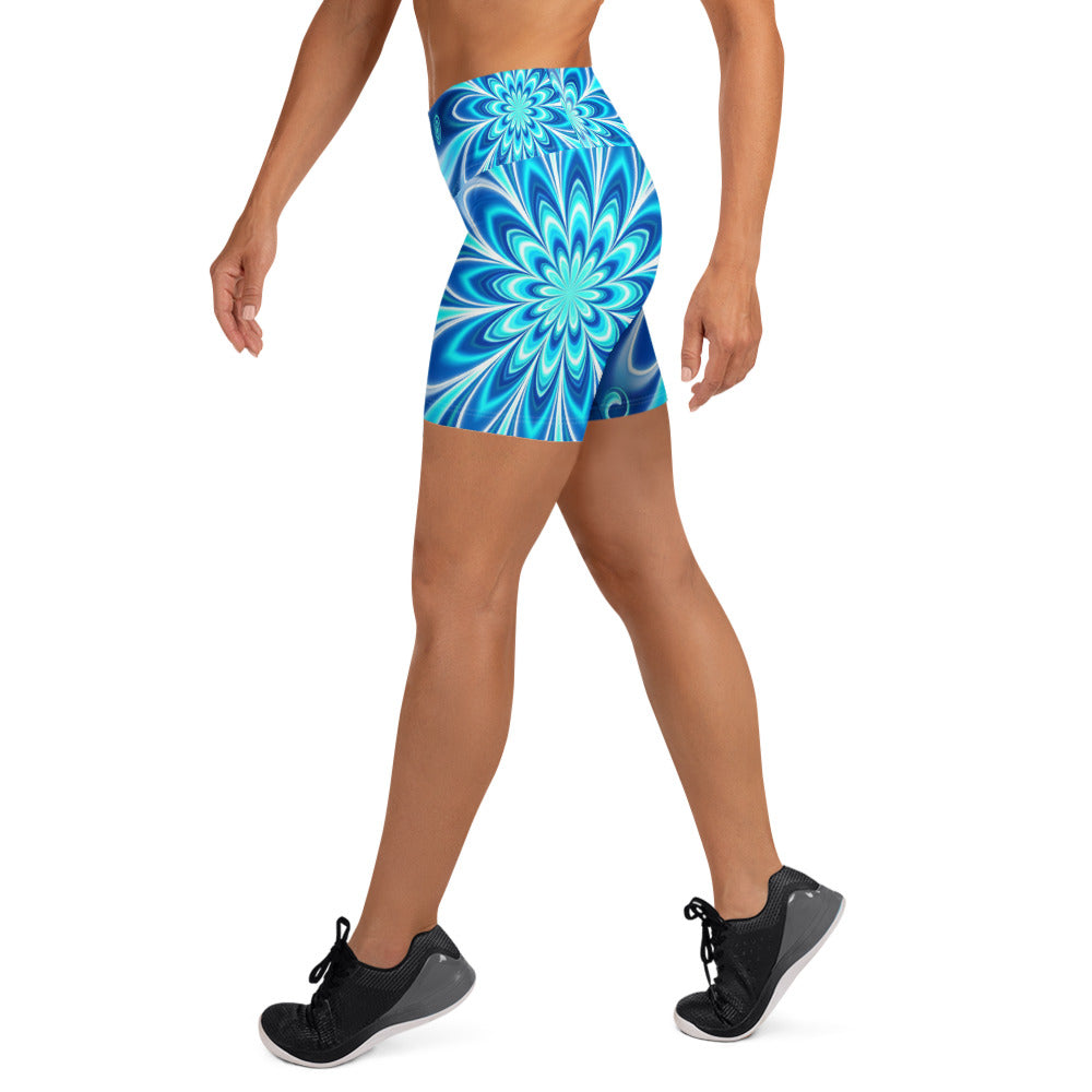 Psychedelic Electric Ocean Yoga Shorts | GearBunch