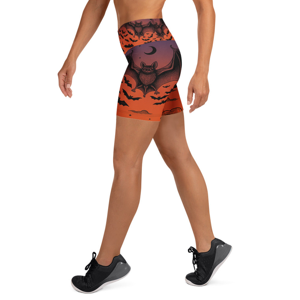 Bat Swarm Twilight Yoga Shorts | GearBunch