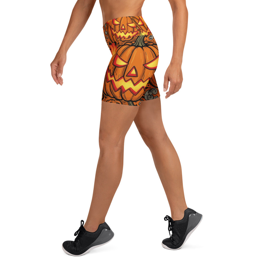 Carved Jack-o'-Lantern Glow Yoga Shorts | GearBunch