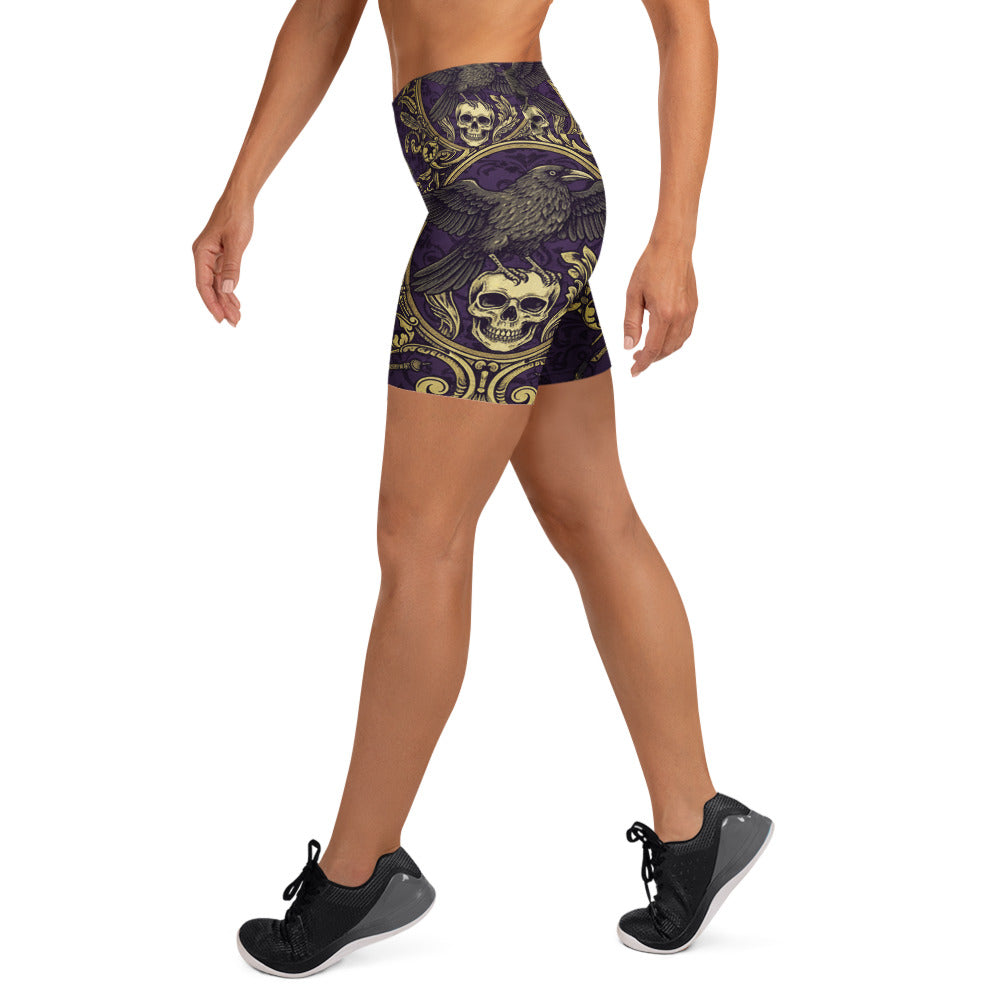 Raven Damask Yoga Shorts | GearBunch