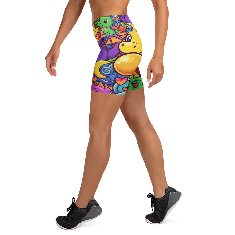 Vibrant Dragon Fantasy Yoga Shorts | GearBunch