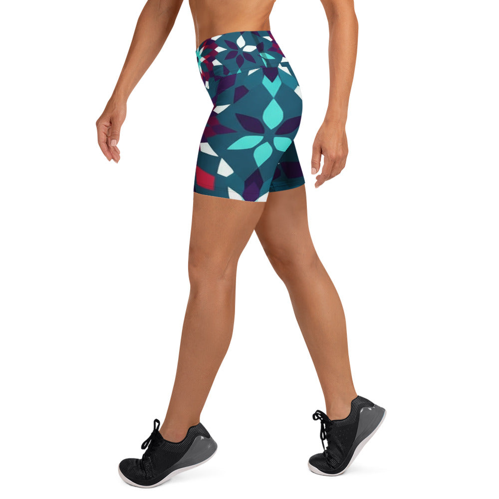 Zellige Crimson Teal Yoga Shorts | GearBunch