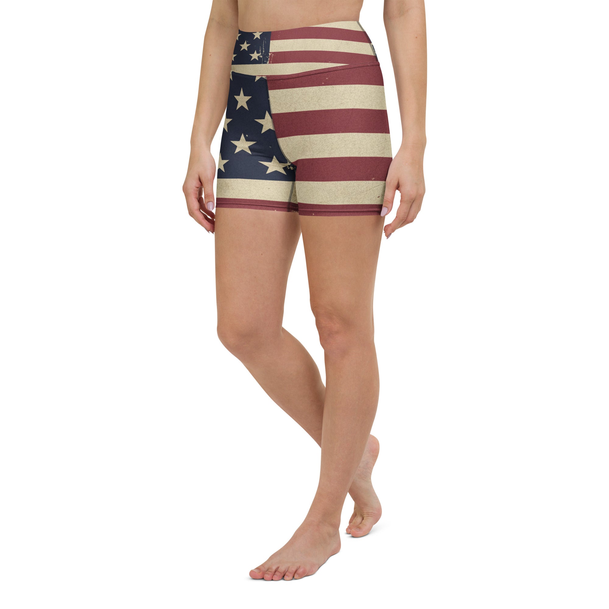 Vintage Distressed American Flag Yoga Shorts | GearBunch