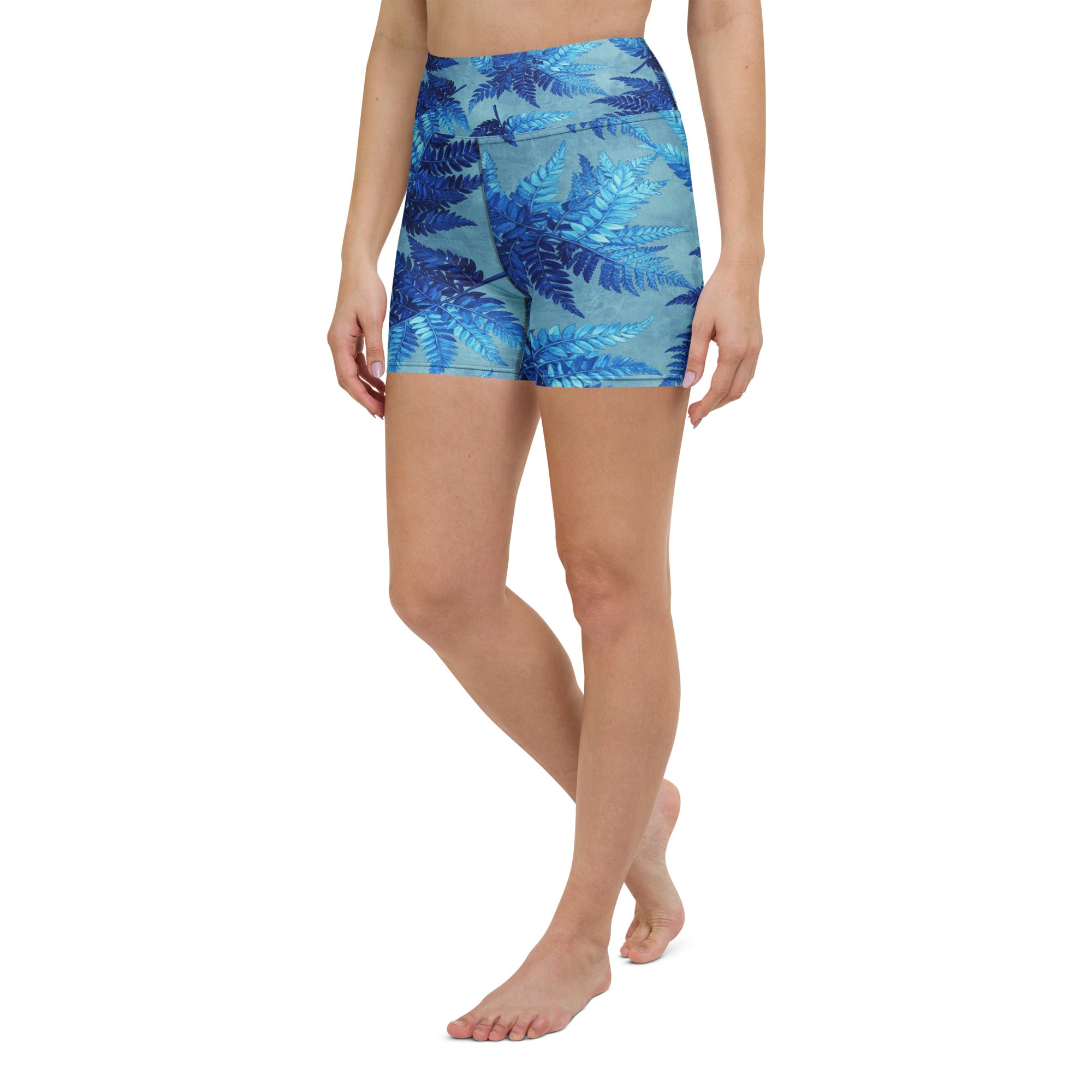 Electrik Blue Ferns Yoga Shorts | GearBunch
